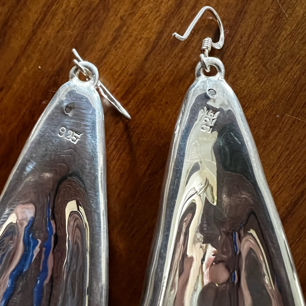 925 Sterling Silver Pierced Elongated Teardrop Oversized Earrings. - Picture 5 of 9